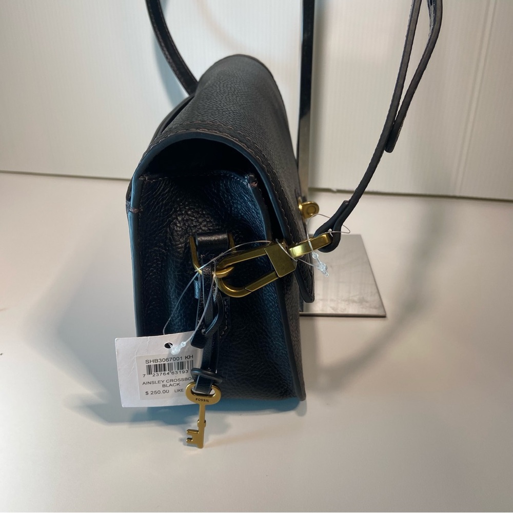💝 Fossil Ainsley Crossbody Black Leather Turnlock Bag NWT - Picture 5 of 16